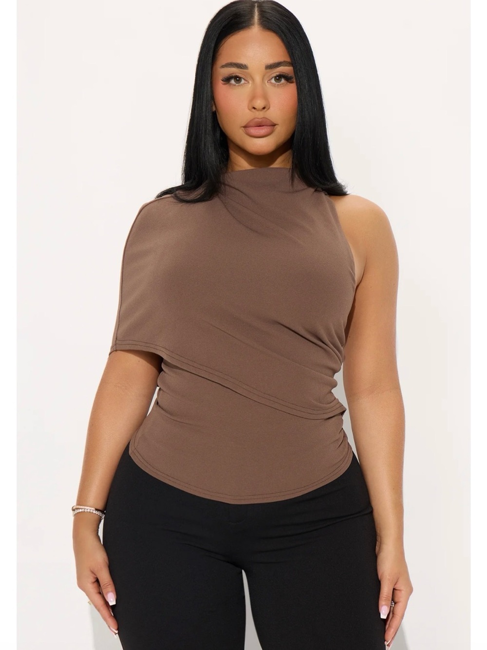 Fashion Nova One-Shoulder Brown Asymmetric Camisole